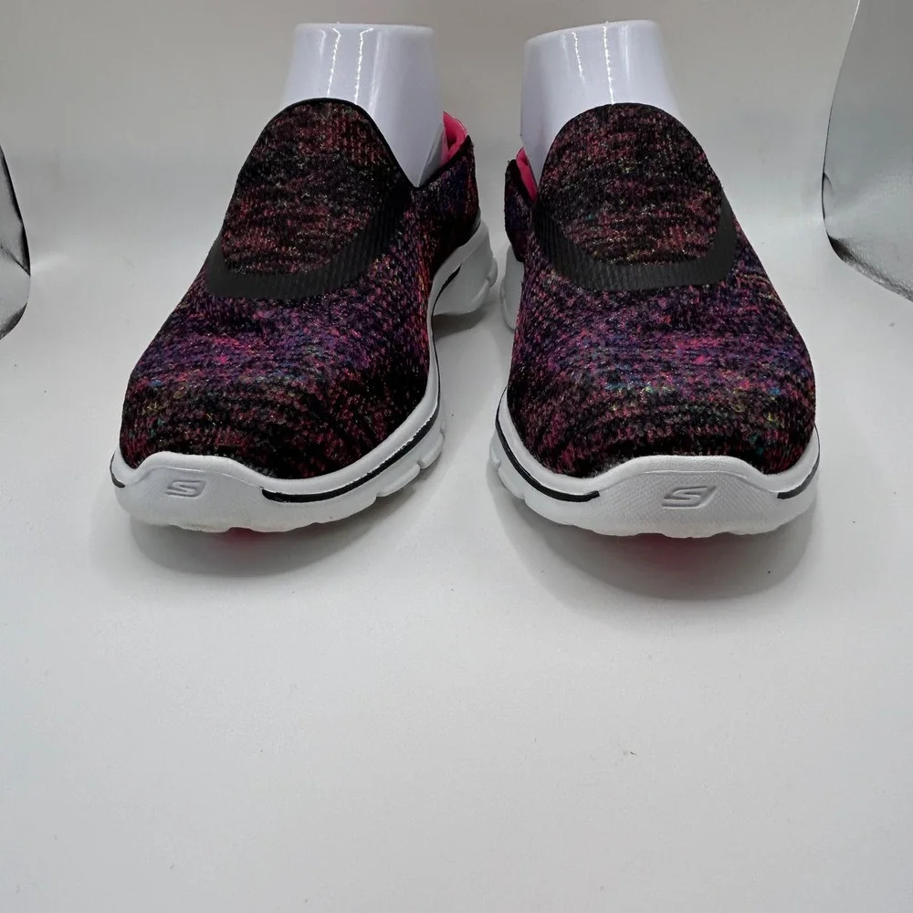 Skechers Women’s Slip-On Knit Sneakers in Black with Pink Accents